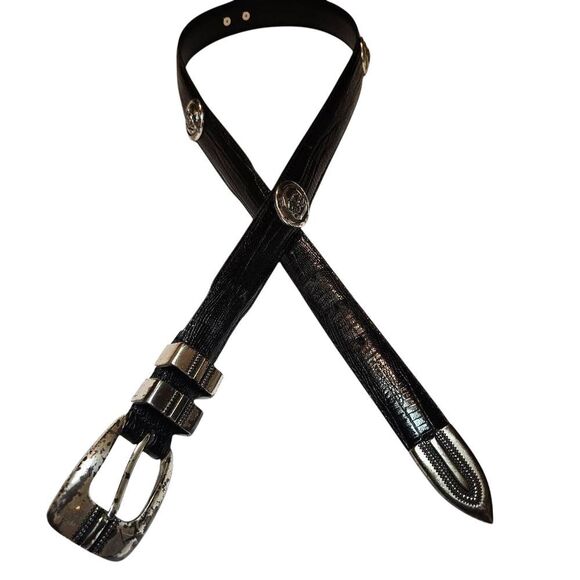 Black Leather Belt with Silver Buckle waist 32"-35" Vintage USC GAMCOCKS rare - Picture 7 of 7